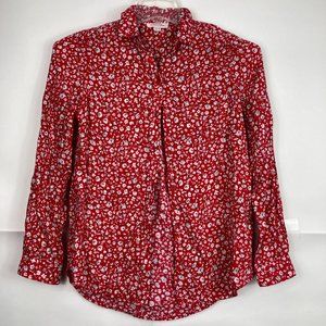 Beach Lunch Lounge Womens XS Red White Long Sleeve Floral Blouse Pocket